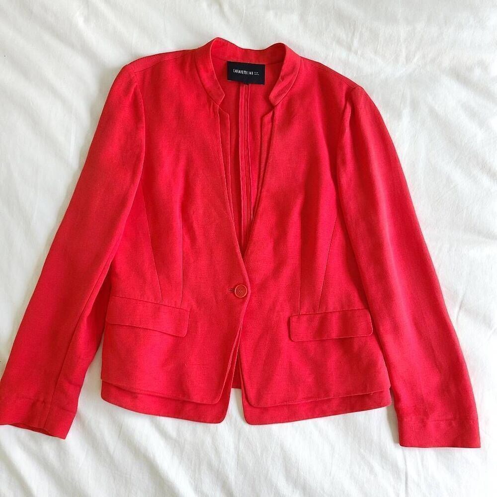 Lafayette 148 New York Blazer Women's Size 10 Coral Red Long Sleeve Single Butto